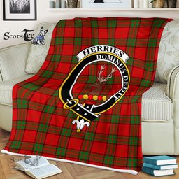 Plaid Blanket Herries Clan Crest Badge Tartan Blanket Scottish Green Plaid Throw Blanket Tartan Plaid Fleece Blanket