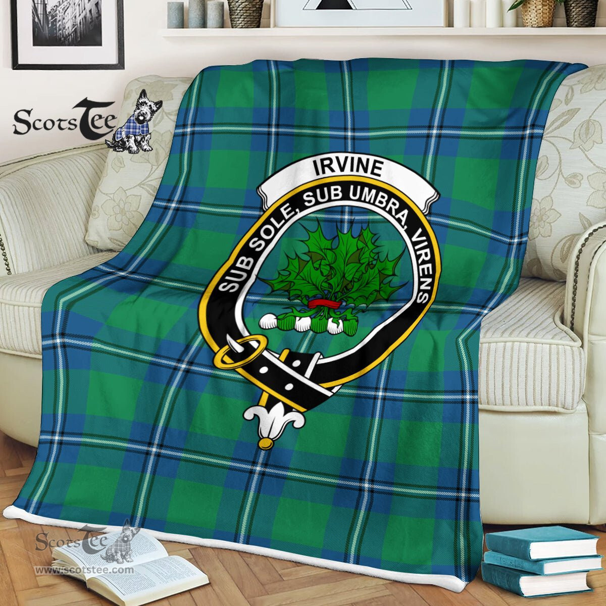 Plaid Blanket Irvine Ancient Clan Crest Badge Tartan Blanket Scottish Green Plaid Throw Blanket Tartan Plaid Fleece Blanket