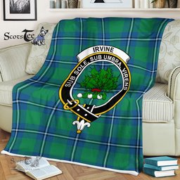 Plaid Blanket Irvine Ancient Clan Crest Badge Tartan Blanket Scottish Green Plaid Throw Blanket Tartan Plaid Fleece Blanket