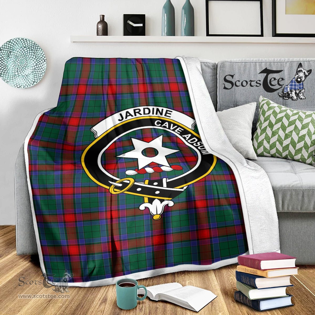 Plaid Blanket Jardine Dress Clan Crest Badge Tartan Blanket Scottish Green Plaid Throw Blanket Tartan Plaid Fleece Blanket