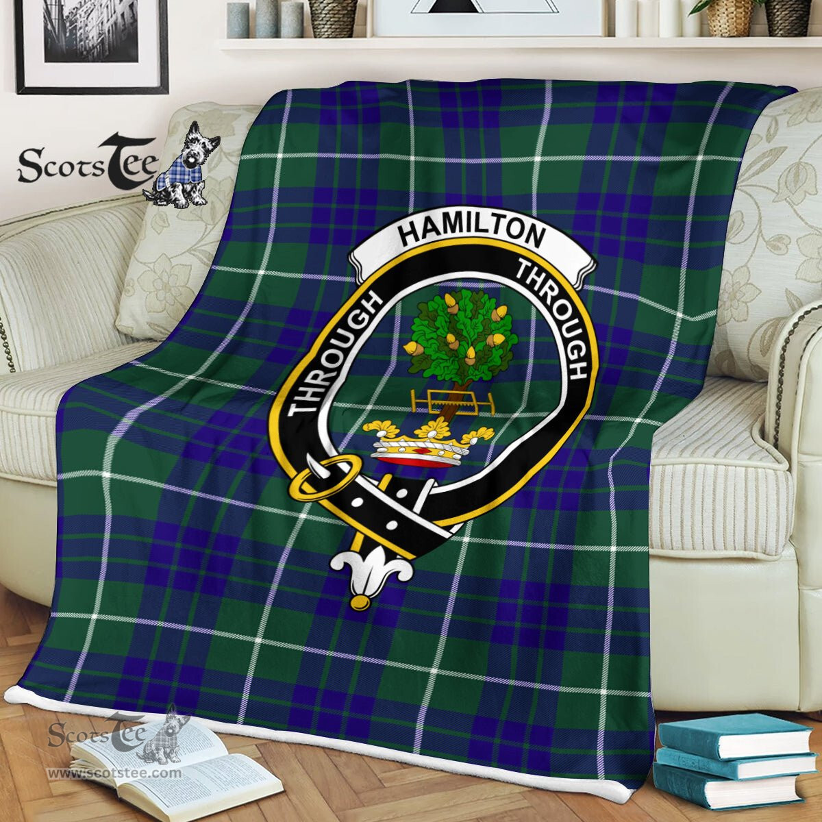 Hamilton Fleece Blanket Plaid Blanket Hamilton Hunting Modern Clan Crest Badge Tartan Blanket Scottish Plaid Throw Blanket