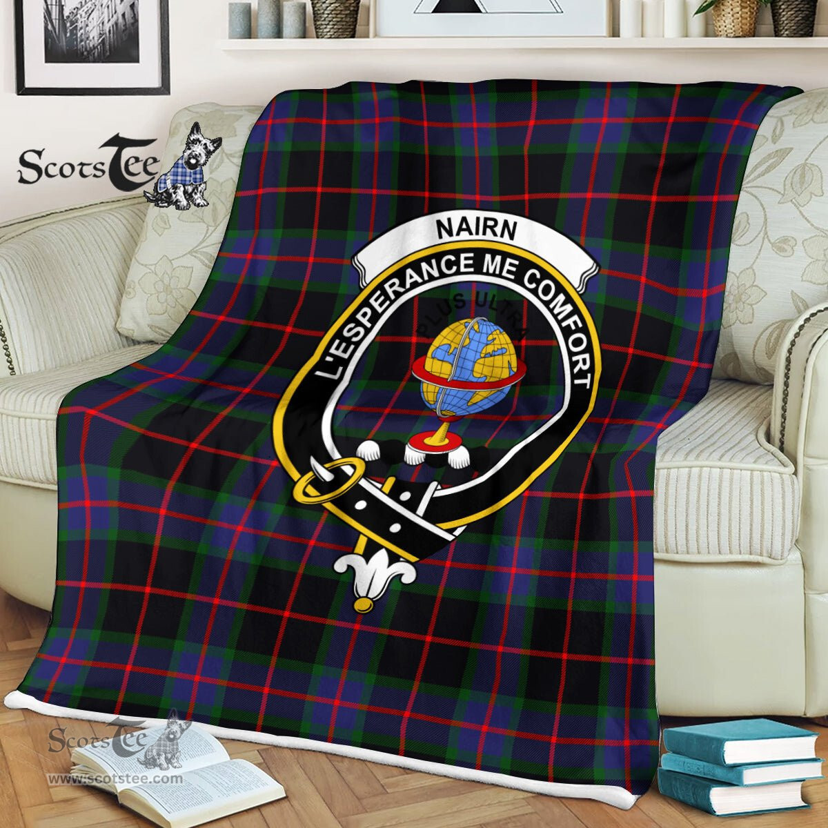 Plaid Blanket Nairn Clan Crest Badge Tartan Blanket Scottish Green Plaid Throw Blanket Tartan Plaid Fleece Blanket