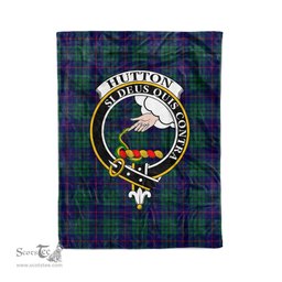 Plaid Blanket Hutton Clan Crest Badge Tartan Blanket Scottish Green Plaid Throw Blanket Tartan Plaid Fleece Blanket