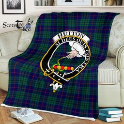 Plaid Blanket Hutton Clan Crest Badge Tartan Blanket Scottish Green Plaid Throw Blanket Tartan Plaid Fleece Blanket