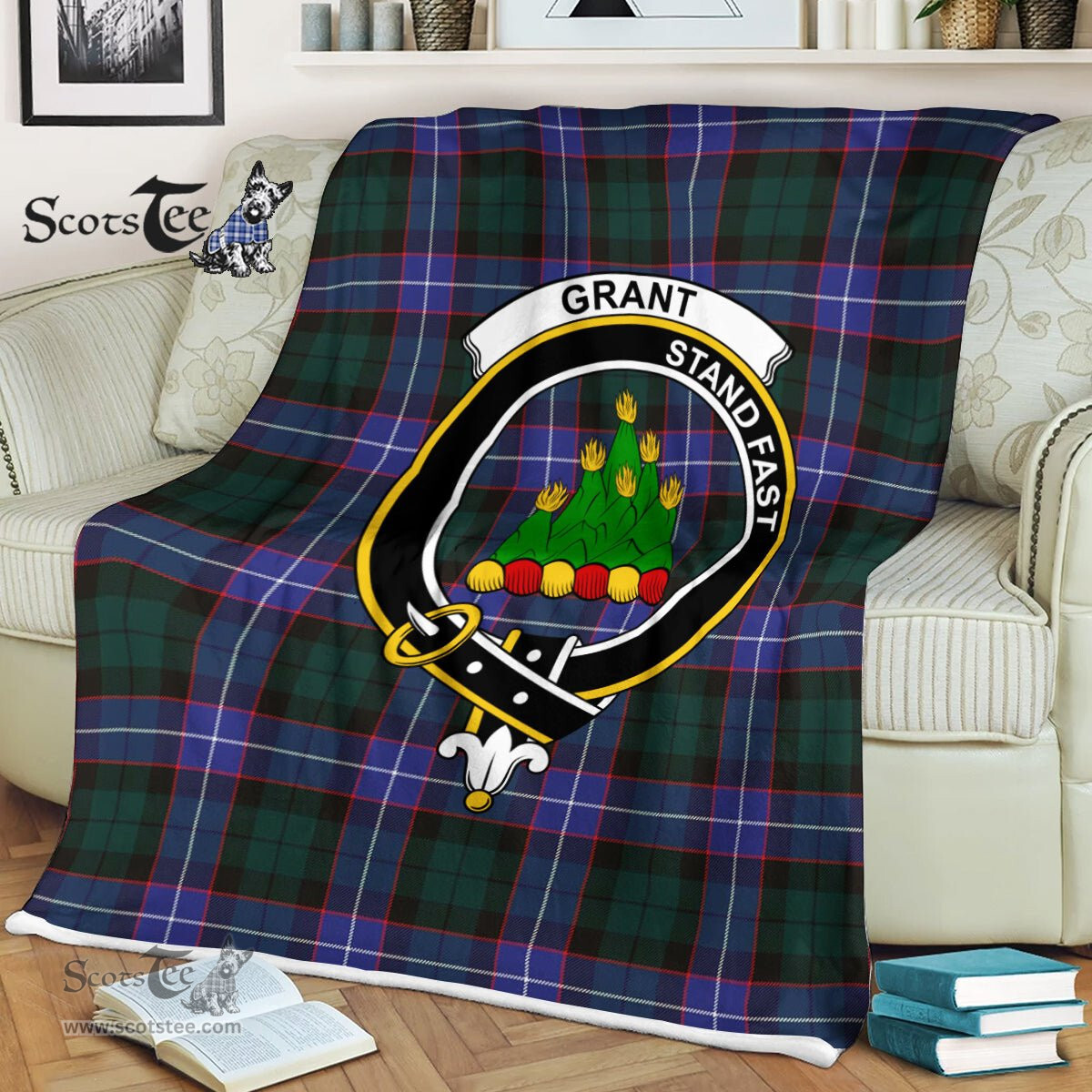Plaid Blanket Grant Weathered Clan Crest Badge Tartan Blanket Scottish Green Plaid Throw Blanket Tartan Plaid Fleece Blanket