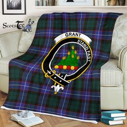Plaid Blanket Grant Weathered Clan Crest Badge Tartan Blanket Scottish Green Plaid Throw Blanket Tartan Plaid Fleece Blanket