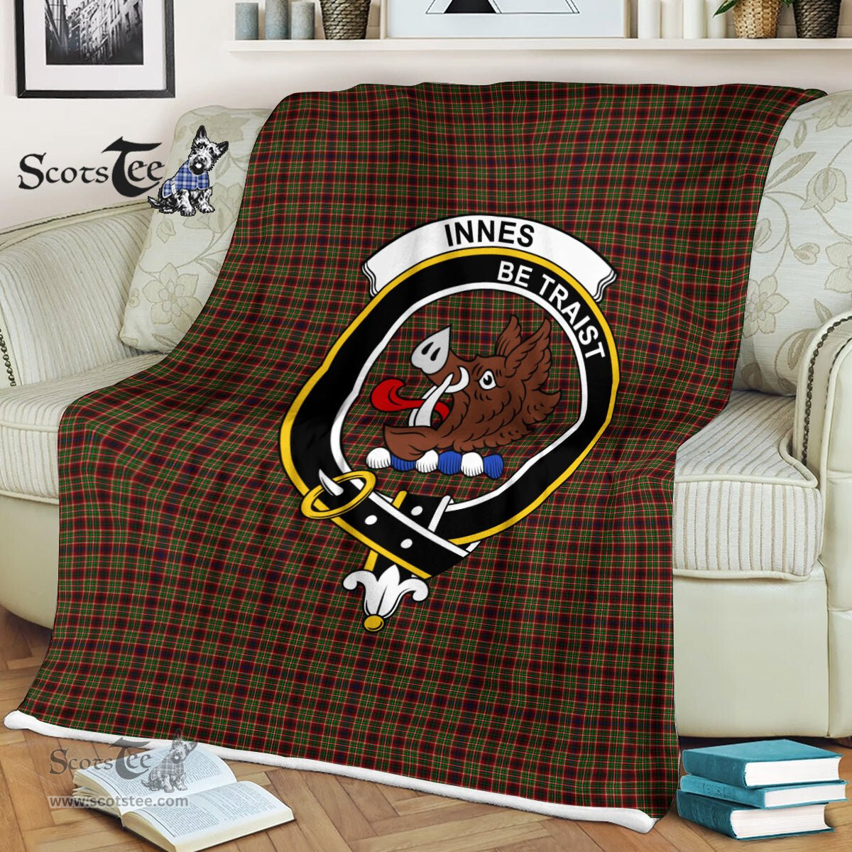 Plaid Blanket Innes Of Cowie Clan Crest Badge Tartan Blanket Scottish Green Plaid Throw Blanket Tartan Plaid Fleece Blanket