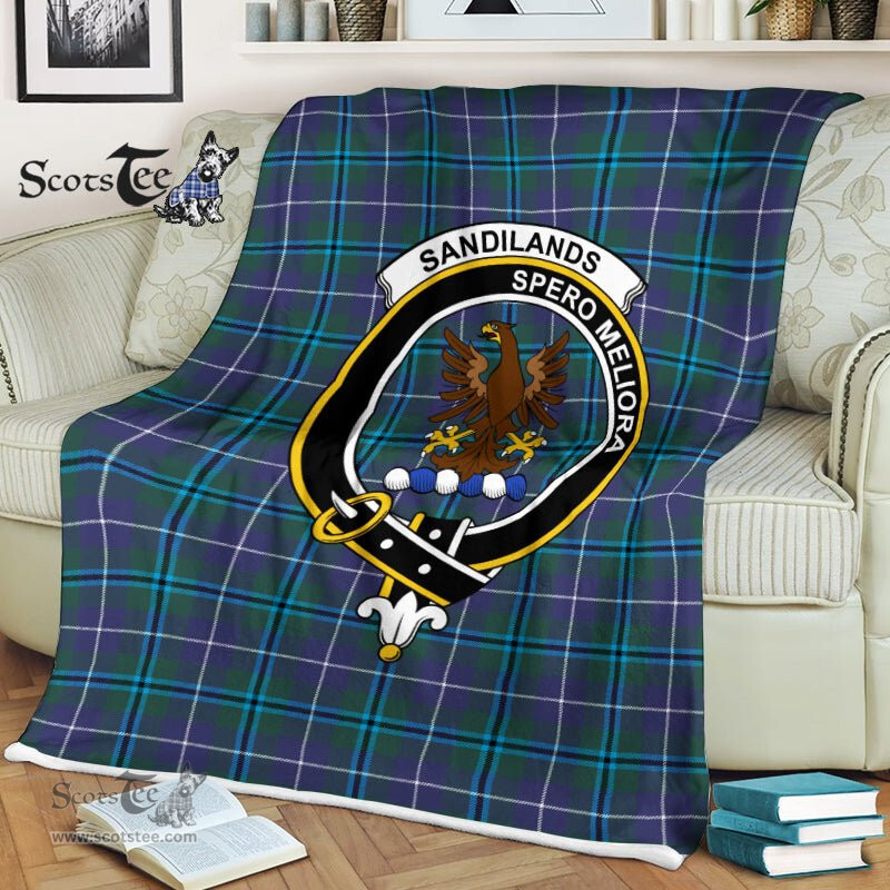 Plaid Blanket Sandilands Modern Clan Crest Badge Tartan Blanket Scottish Plaid Throw Blanket Tartan Plaid Fleece Blanket