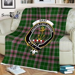 Plaid Blanket Gray Hunting Clan Crest Badge Tartan Blanket Scottish Green Plaid Throw Blanket Tartan Plaid Fleece Blanket