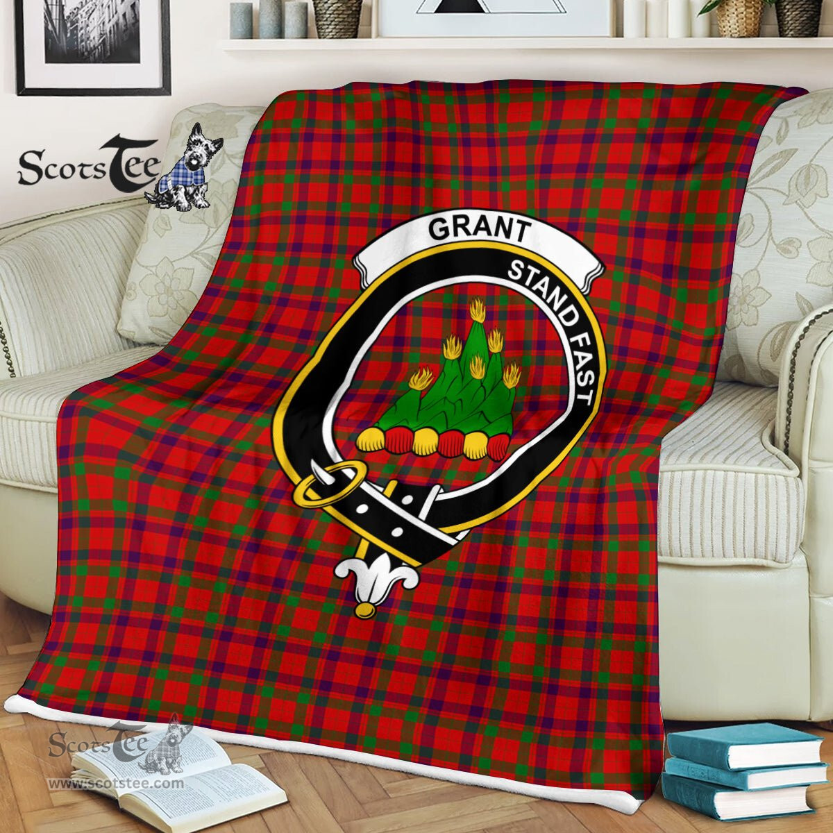 Plaid Blanket Grant Of Rothiemurchus Clan Crest Badge Tartan Blanket Scottish Green Plaid Throw Blanket Tartan Plaid Fleece Blanket