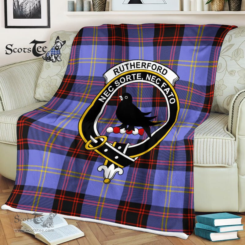 Plaid Blanket Rutherford Clan Crest Badge Tartan Blanket Scottish Plaid Throw Blanket Tartan Plaid Fleece Blanket