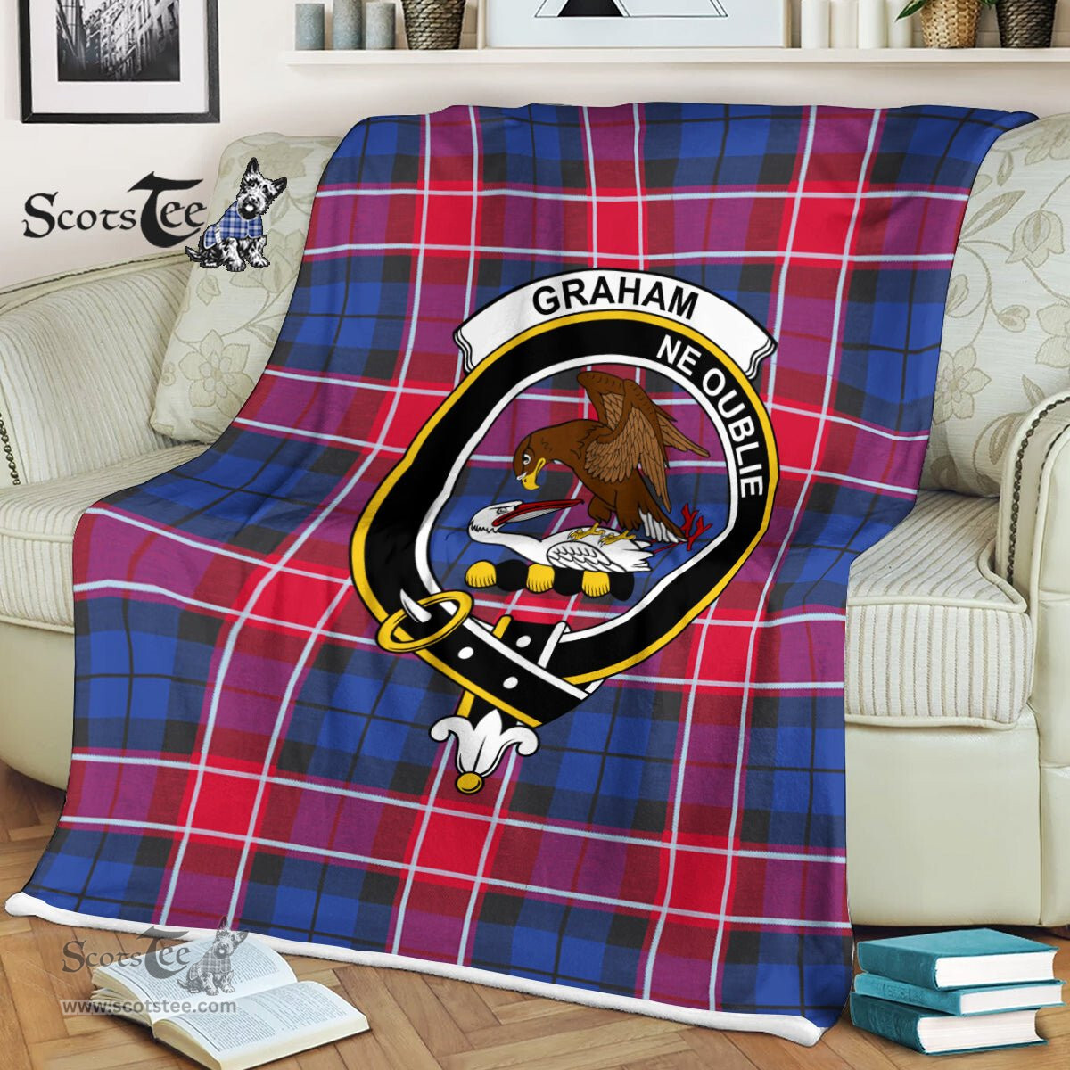 Plaid Blanket Graham Of Menteith Pink Clan Crest Badge Tartan Blanket Scottish Green Plaid Throw Blanket - Scotstee Shop
