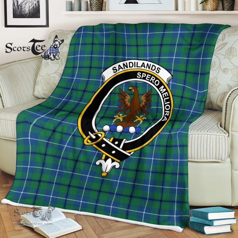 Plaid Blanket Sandilands Ancient Clan Crest Badge Tartan Blanket Scottish Plaid Throw Blanket Tartan Plaid Fleece Blanket