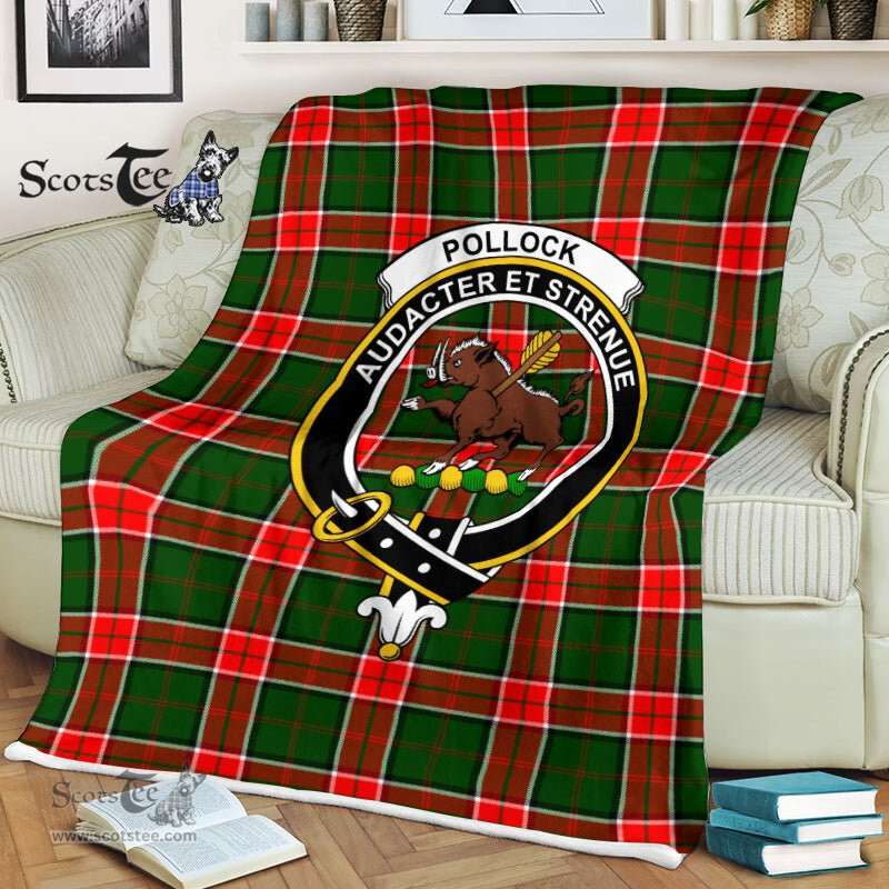 Plaid Blanket Pollock Clan Crest Badge Tartan Blanket Scottish Plaid Throw Blanket Tartan Plaid Fleece Blanket