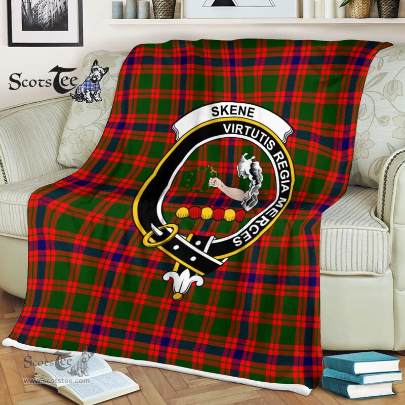 Plaid Blanket Skene Clan Crest Badge Tartan Blanket Scottish Plaid Throw Blanket Tartan Plaid Fleece Blanket