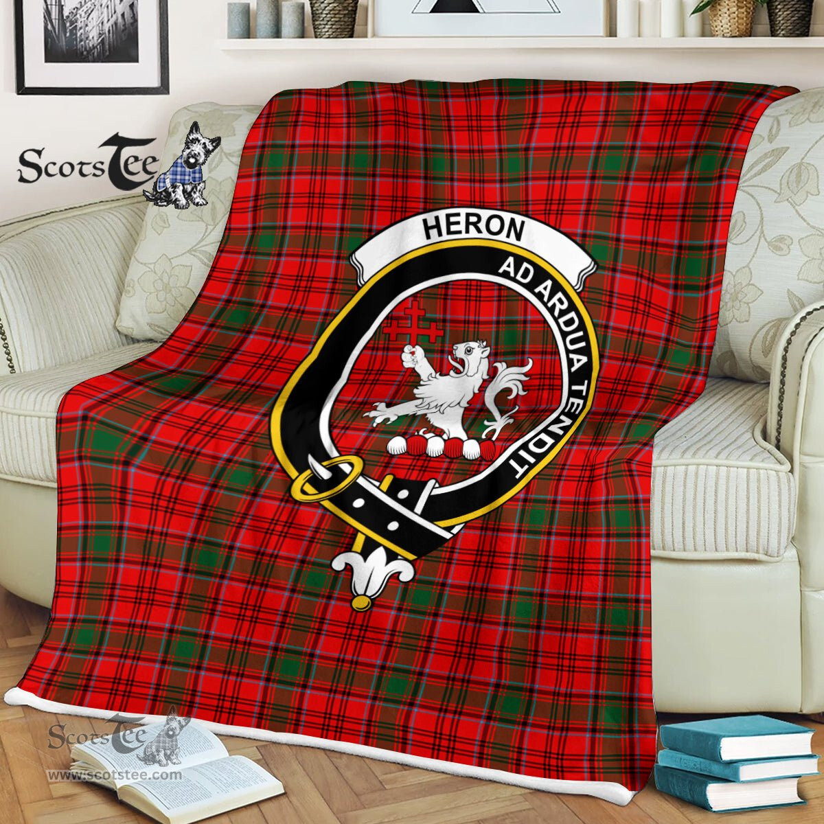 Plaid Blanket Heron Clan Crest Badge Tartan Blanket Scottish Green Plaid Throw Blanket Tartan Plaid Fleece Blanket