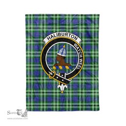 Plaid Blanket Haliburton Clan Crest Badge Tartan Blanket Scottish Green Plaid Throw Blanket Tartan Plaid Fleece Blanket