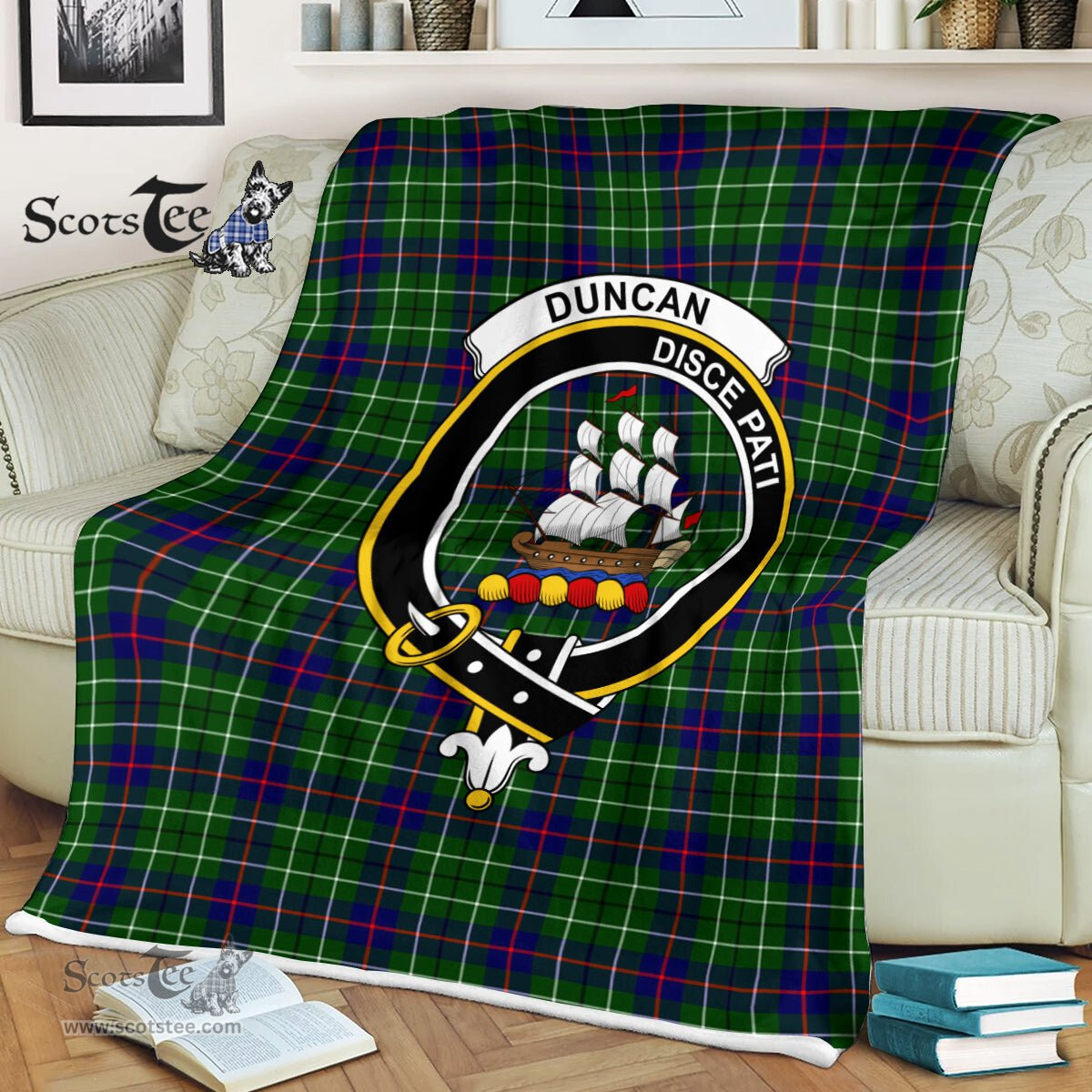 Plaid Blanket Duncan Modern Clan Crest Badge Tartan Blanket Scottish Green Plaid Throw Blanket Tartan Plaid Fleece Blanket