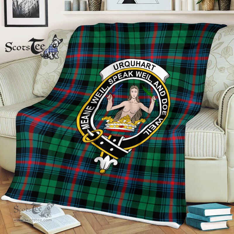 Plaid Blanket Urquhart Broad Red Ancient Clan Crest Badge Tartan Blanket Scottish Plaid Throw Blanket - Scotstee Shop