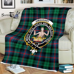 Plaid Blanket Urquhart Broad Red Ancient Clan Crest Badge Tartan Blanket Scottish Plaid Throw Blanket - Scotstee Shop