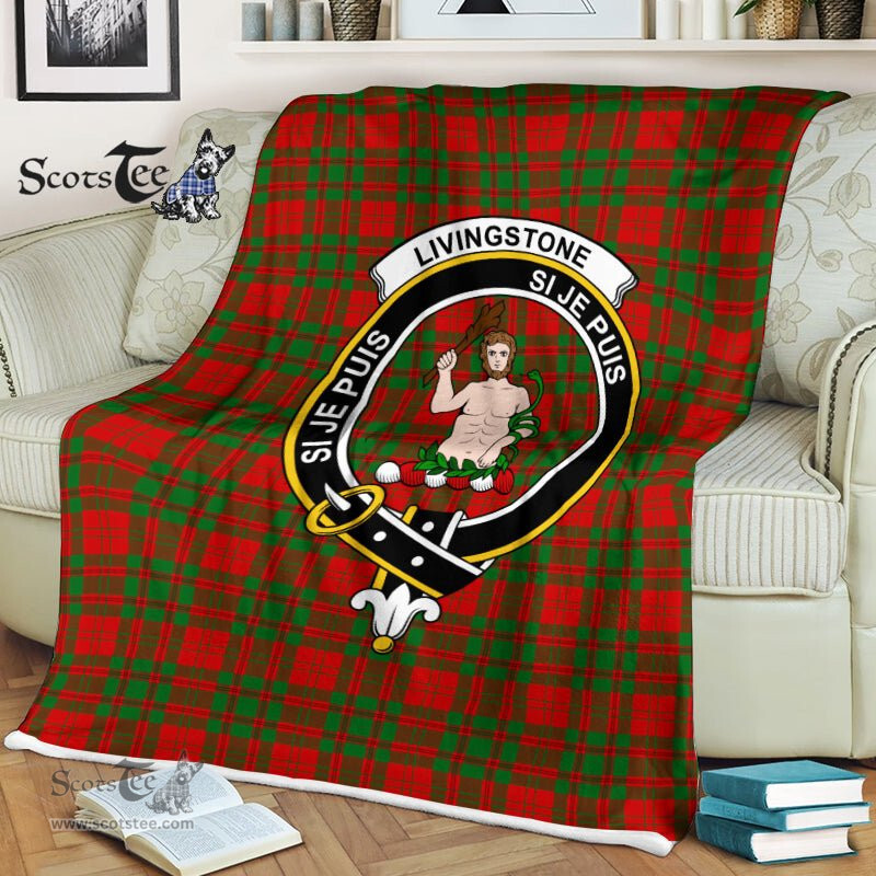 Plaid Blanket Livingstone Clan Crest Badge Tartan Blanket Scottish Plaid Throw Blanket Tartan Plaid Fleece Blanket