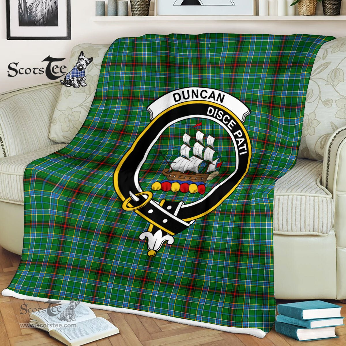 Plaid Blanket Duncan Of Sketraw Clan Crest Badge Tartan Blanket Scottish Green Plaid Throw Blanket - Scotstee Shop