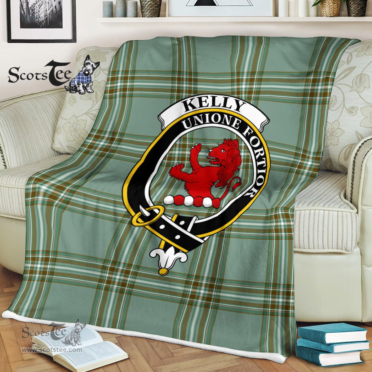 Plaid Blanket Kelly Clan Crest Badge Tartan Blanket Scottish Green Plaid Throw Blanket Tartan Plaid Fleece Blanket