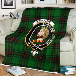 Plaid Blanket Kirkcaldy Clan Crest Badge Tartan Blanket Scottish Green Plaid Throw Blanket Tartan Plaid Fleece Blanket