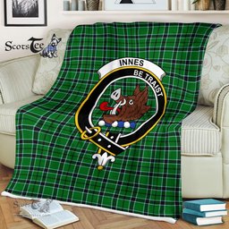 Plaid Blanket Innes Hunting Clan Crest Badge Tartan Blanket Scottish Green Plaid Throw Blanket Tartan Plaid Fleece Blanket