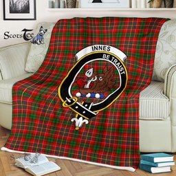 Plaid Blanket Innes Clan Crest Badge Tartan Blanket Scottish Green Plaid Throw Blanket Tartan Plaid Fleece Blanket