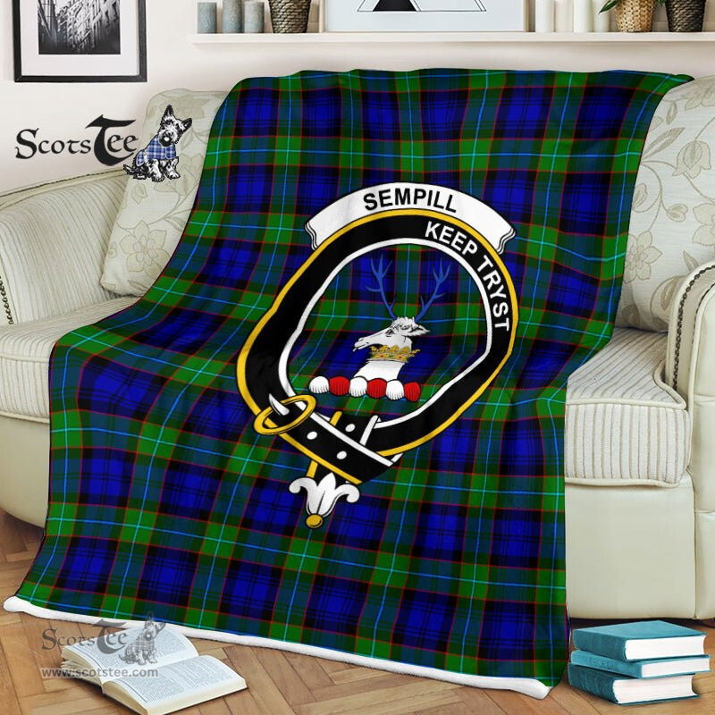 Plaid Blanket Sempill Clan Crest Badge Tartan Blanket Scottish Plaid Throw Blanket Tartan Plaid Fleece Blanket