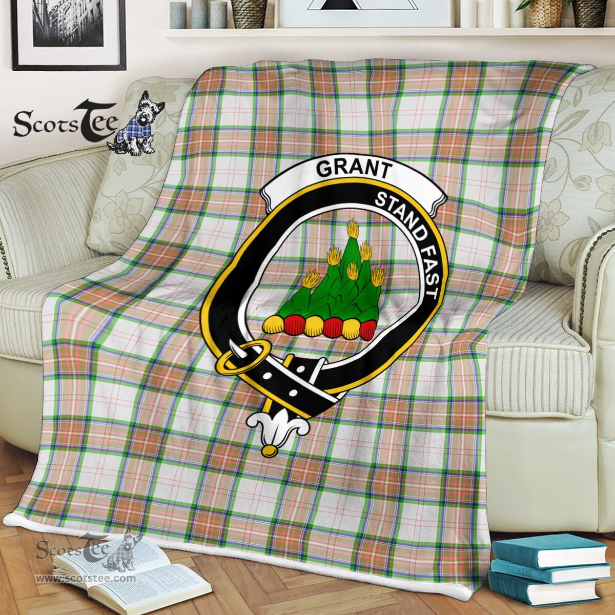 Plaid Blanket Grant Of Auchnarrow Clan Crest Badge Tartan Blanket Scottish Green Plaid Throw Blanket - Scotstee Shop