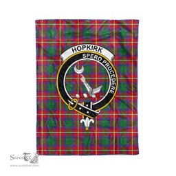 Plaid Blanket Hopkirk Clan Crest Badge Tartan Blanket Scottish Green Plaid Throw Blanket Tartan Plaid Fleece Blanket