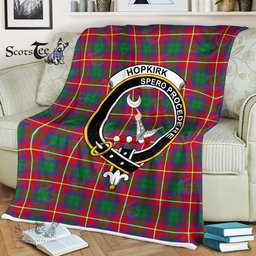 Plaid Blanket Hopkirk Clan Crest Badge Tartan Blanket Scottish Green Plaid Throw Blanket Tartan Plaid Fleece Blanket
