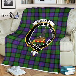 Plaid Blanket Gillon Clan Crest Badge Tartan Blanket Scottish Green Plaid Throw Blanket Tartan Plaid Fleece Blanket