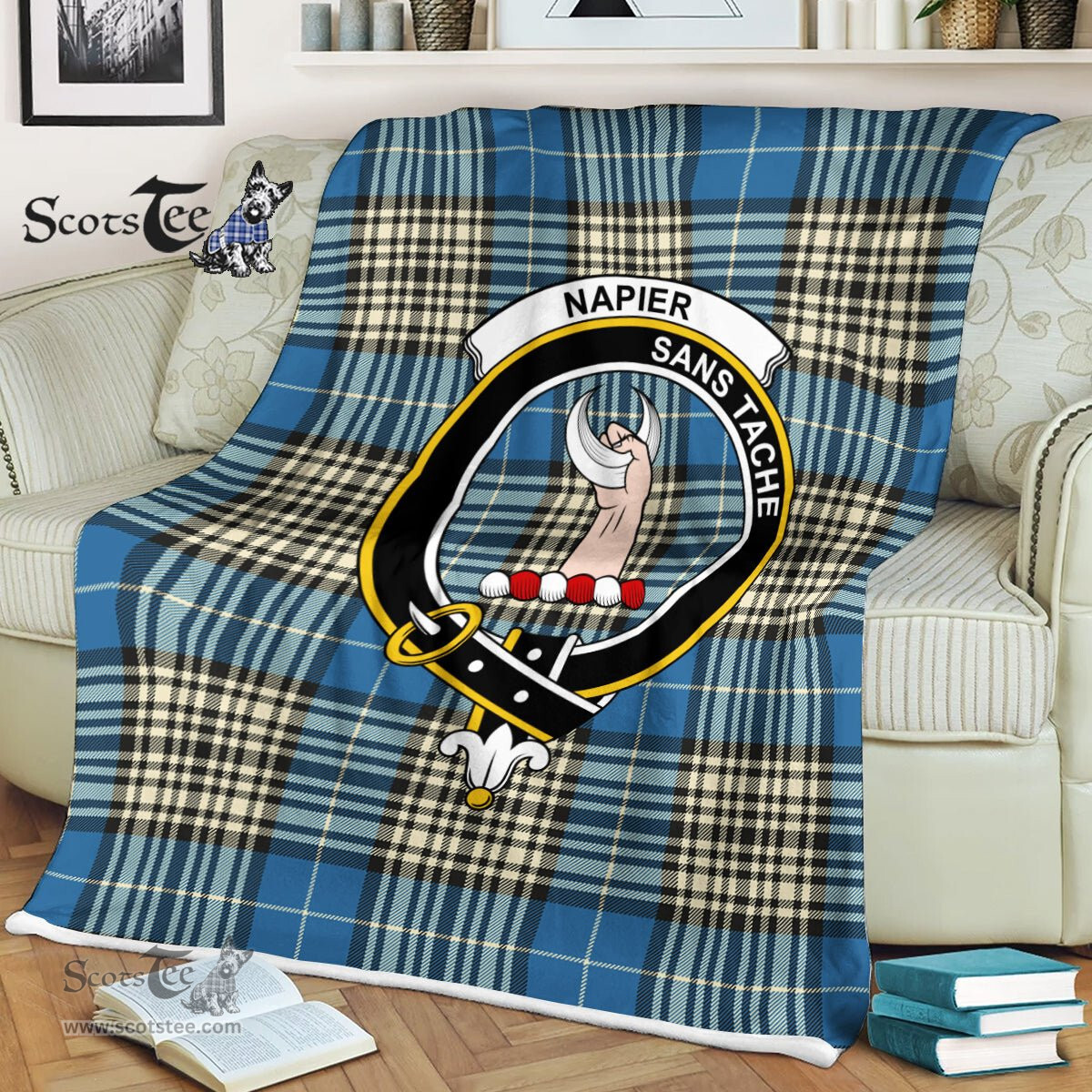 Plaid Blanket Napier Ancient Clan Crest Badge Tartan Blanket Scottish Green Plaid Throw Blanket Tartan Plaid Fleece Blanket