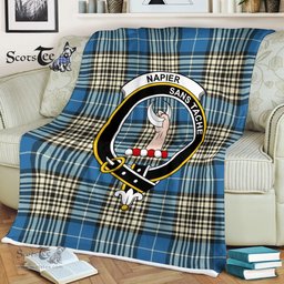 Plaid Blanket Napier Ancient Clan Crest Badge Tartan Blanket Scottish Green Plaid Throw Blanket Tartan Plaid Fleece Blanket