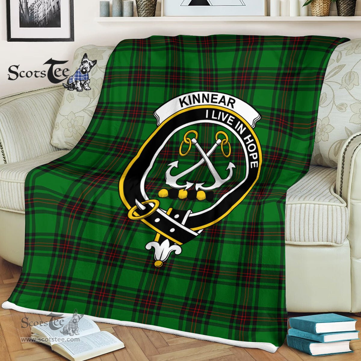 Plaid Blanket Kinnear Clan Crest Badge Tartan Blanket Scottish Green Plaid Throw Blanket Tartan Plaid Fleece Blanket