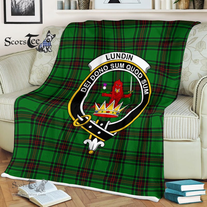 Plaid Blanket Lundin Clan Crest Badge Tartan Blanket Scottish Plaid Throw Blanket Tartan Plaid Fleece Blanket