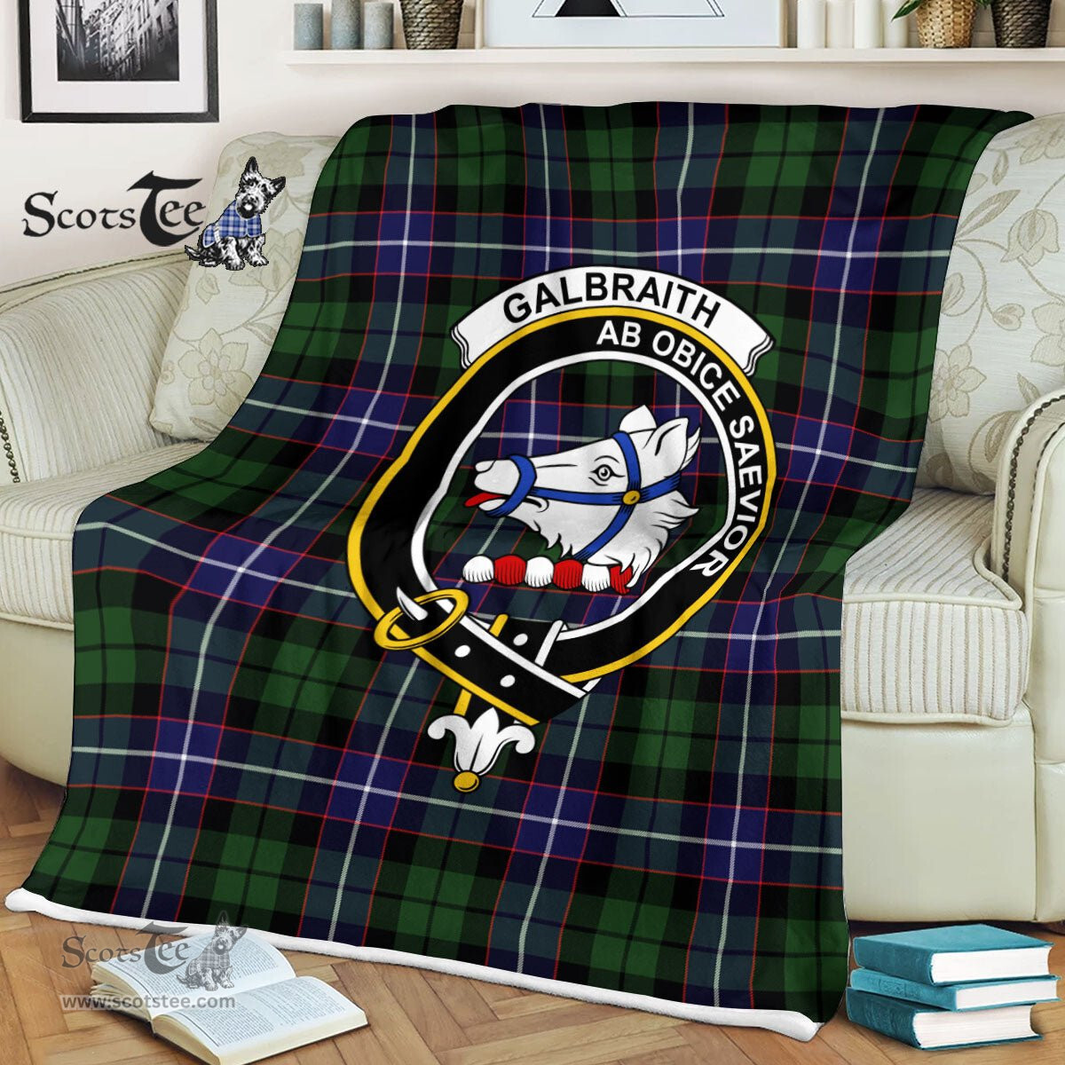 Plaid Blanket Galbraith Modern Clan Crest Badge Tartan Blanket Scottish Green Plaid Throw Blanket Tartan Plaid Fleece Blanket