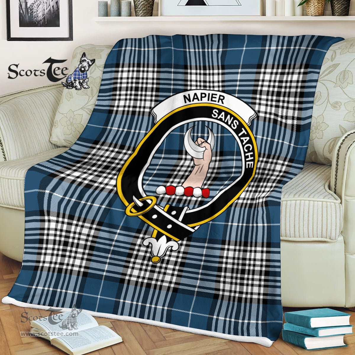 Plaid Blanket Napier Modern Clan Crest Badge Tartan Blanket Scottish Green Plaid Throw Blanket Tartan Plaid Fleece Blanket