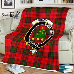 Plaid Blanket Grant Modern Clan Crest Badge Tartan Blanket Scottish Green Plaid Throw Blanket Tartan Plaid Fleece Blanket