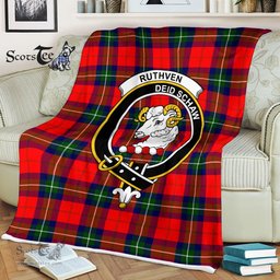 Plaid Blanket Ruthven Clan Crest Badge Tartan Blanket Scottish Plaid Throw Blanket Tartan Plaid Fleece Blanket