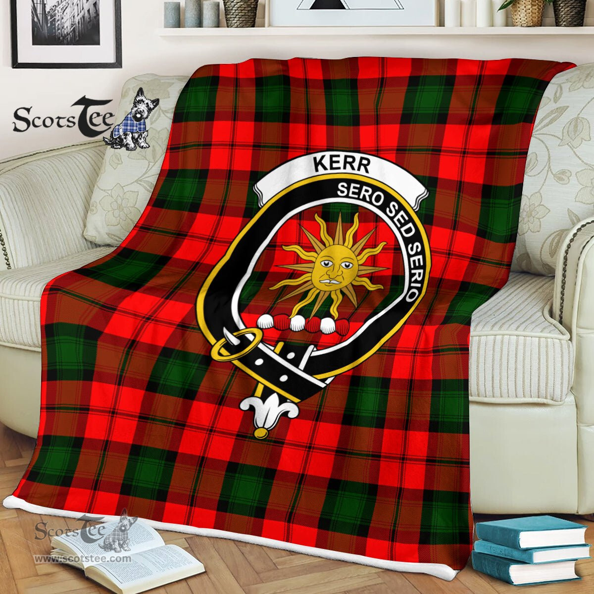 Plaid Blanket Kerr Modern Clan Crest Badge Tartan Blanket Scottish Green Plaid Throw Blanket Tartan Plaid Fleece Blanket