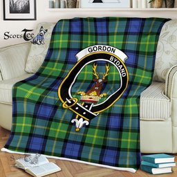 Plaid Blanket Gordon Old Ancient Clan Crest Badge Tartan Blanket Scottish Green Plaid Throw Blanket Tartan Plaid Fleece Blanket