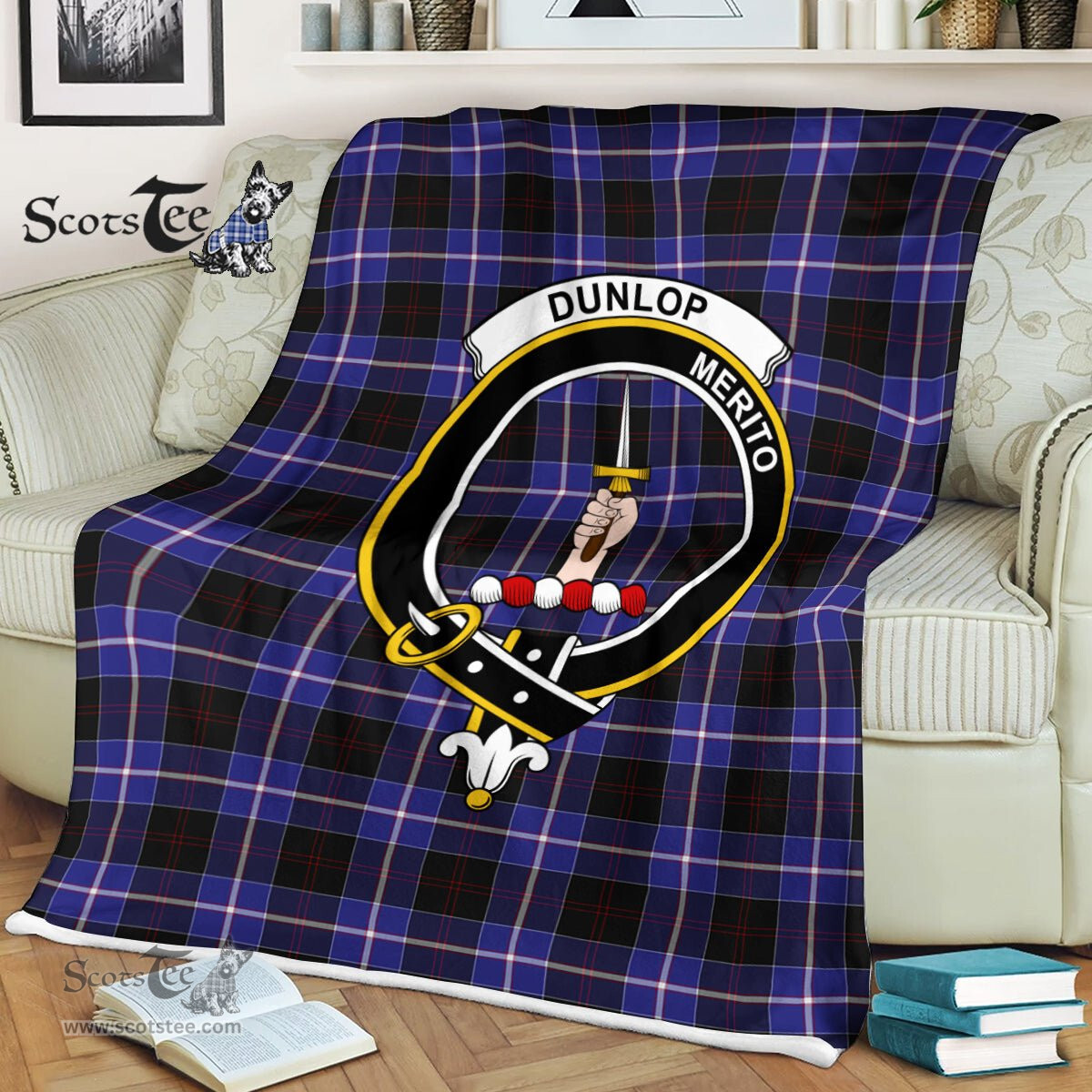 Plaid Blanket Dunlop Clan Crest Badge Tartan Blanket Scottish Green Plaid Throw Blanket Tartan Plaid Fleece Blanket
