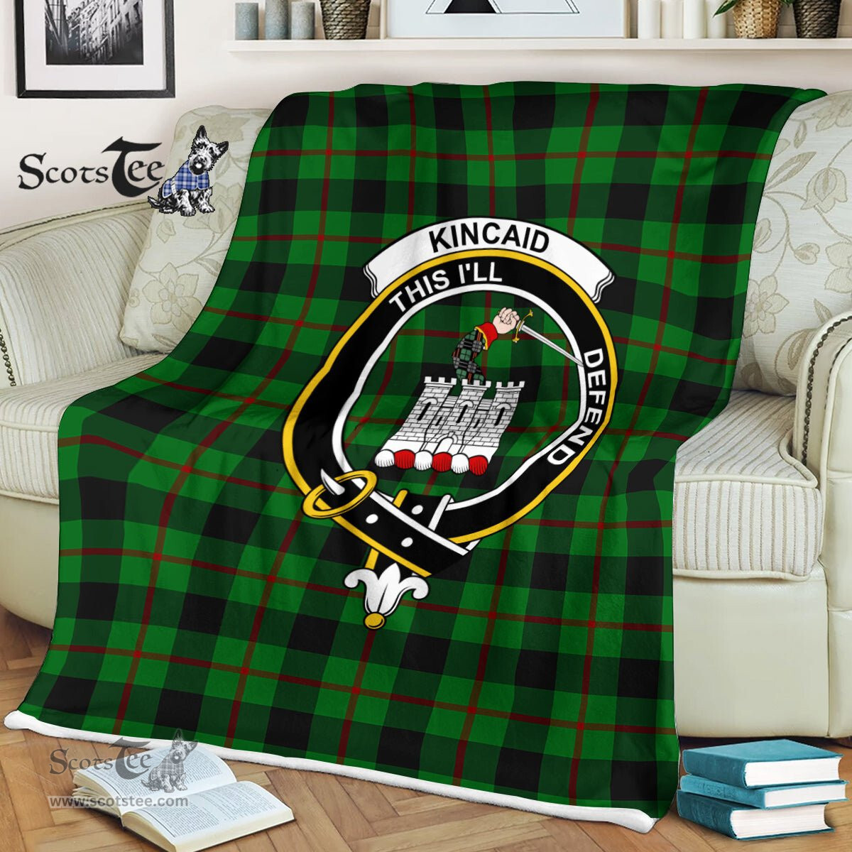 Plaid Blanket Kincaid Clan Crest Badge Tartan Blanket Scottish Green Plaid Throw Blanket Tartan Plaid Fleece Blanket