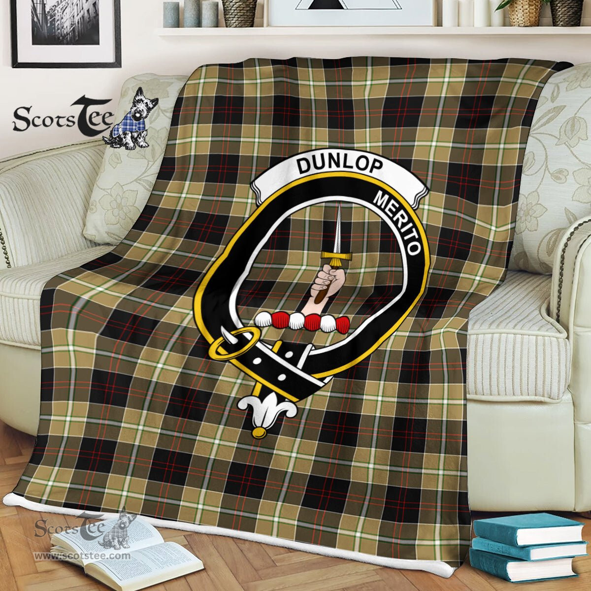Plaid Blanket Dunlop Hunting Clan Crest Badge Tartan Blanket Scottish Green Plaid Throw Blanket Tartan Plaid Fleece Blanket