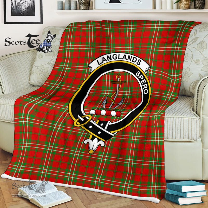 Plaid Blanket Langlands Clan Crest Badge Tartan Blanket Scottish Plaid Throw Blanket Tartan Plaid Fleece Blanket