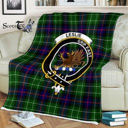 Plaid Blanket Leslie Hunting Clan Crest Badge Tartan Blanket Scottish Plaid Throw Blanket Tartan Plaid Fleece Blanket